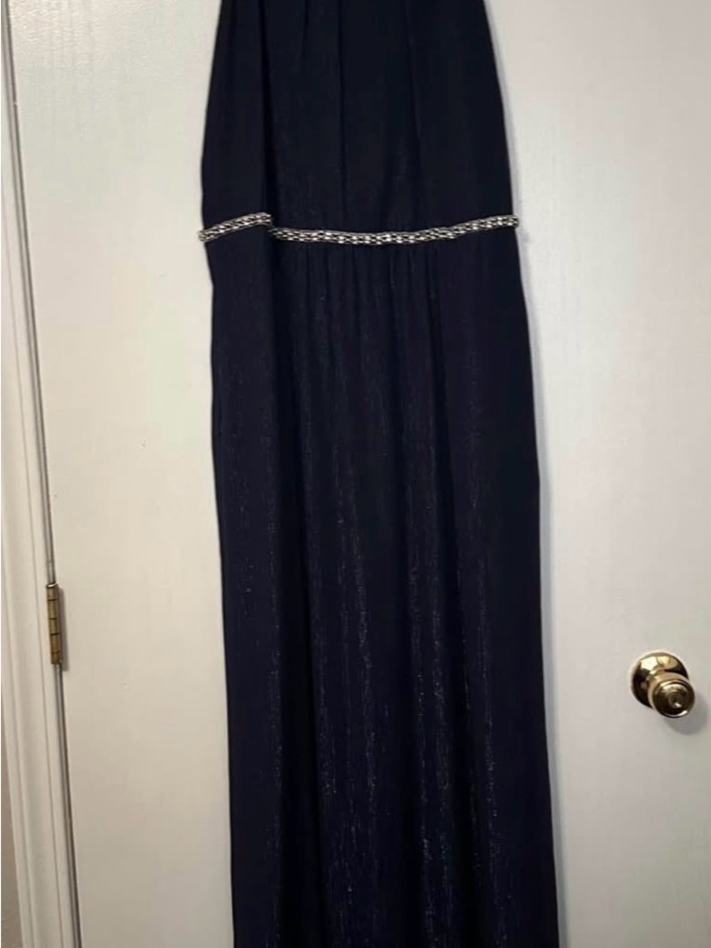SLNY Navy Maxi Dress with Beaded Waist